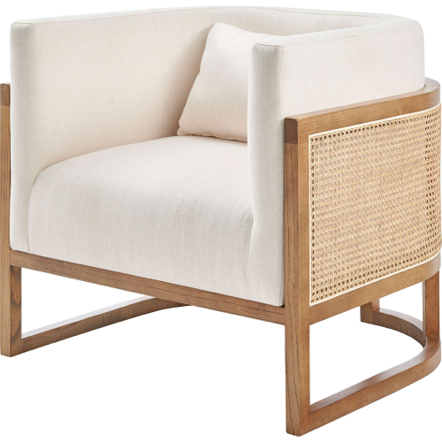 Velma Accent Arm Chair in Wood, Rattan & Neutral Fabric
